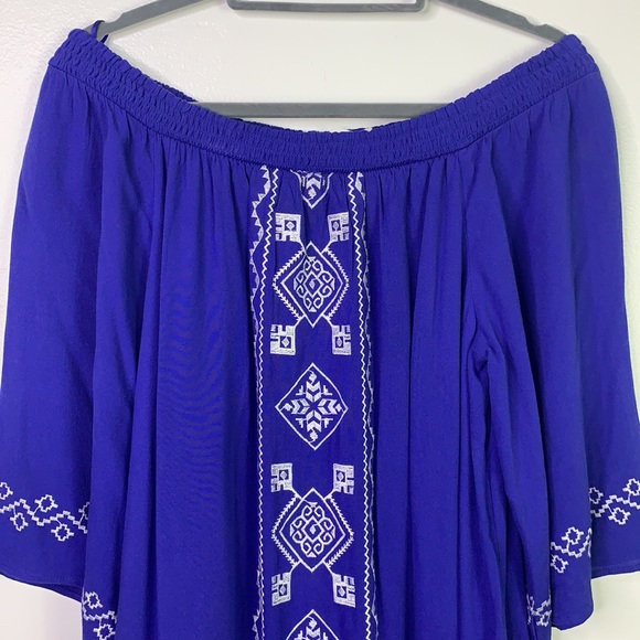FLYING TOMATO Blue Off Shoulder Embroidered Dress - Picture 2 of 11